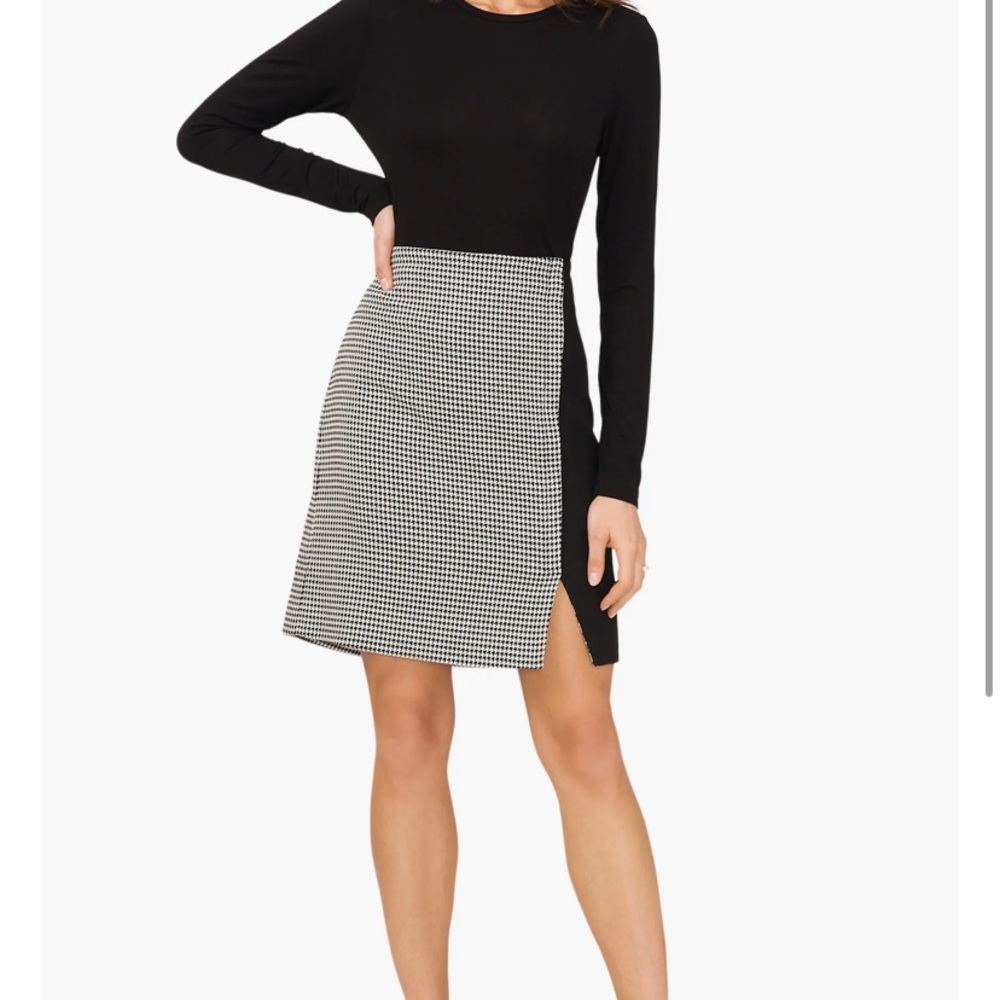 WINTER FALL VIBES NEW Halogen Houndstooth Check Mixed Media Skirt size L